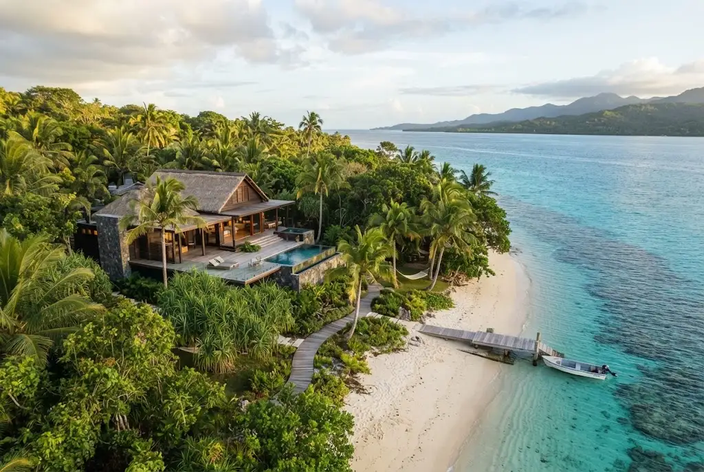 Tropical beachfront property representing Aore Island real estate in Vanuatu
