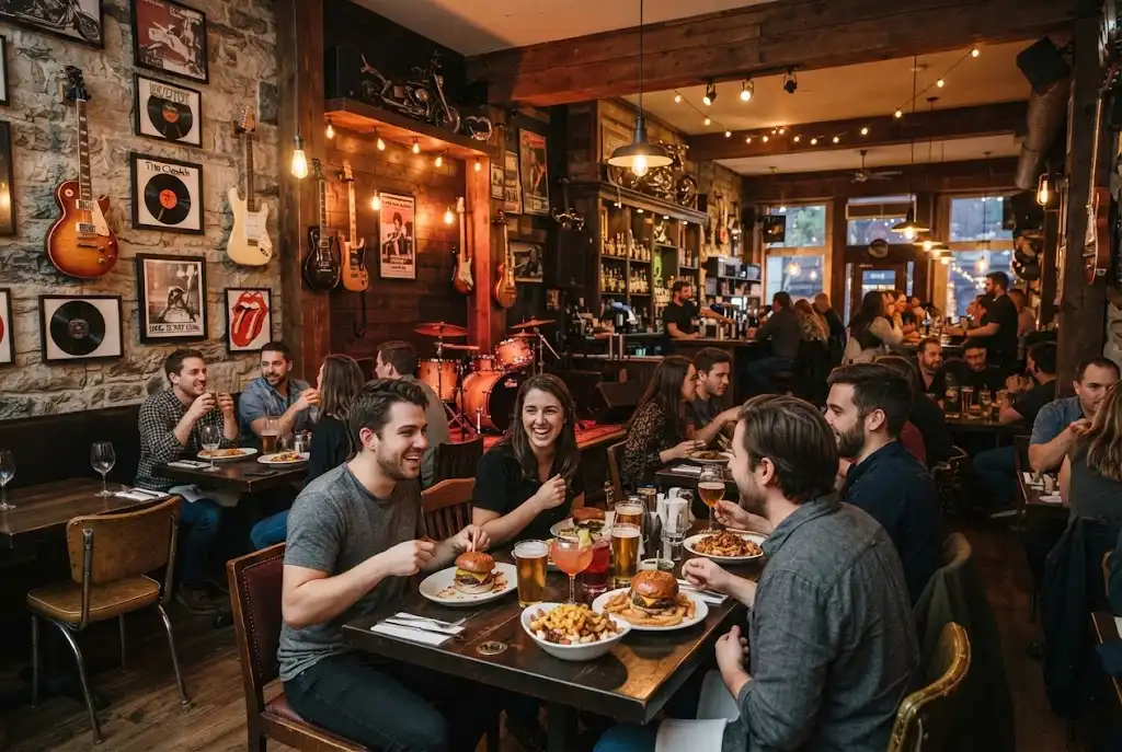 Rock-inspired dining interior at Restaurant Cécile et Ramone in Québec City